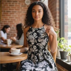 Floral Black and White Mini Dress